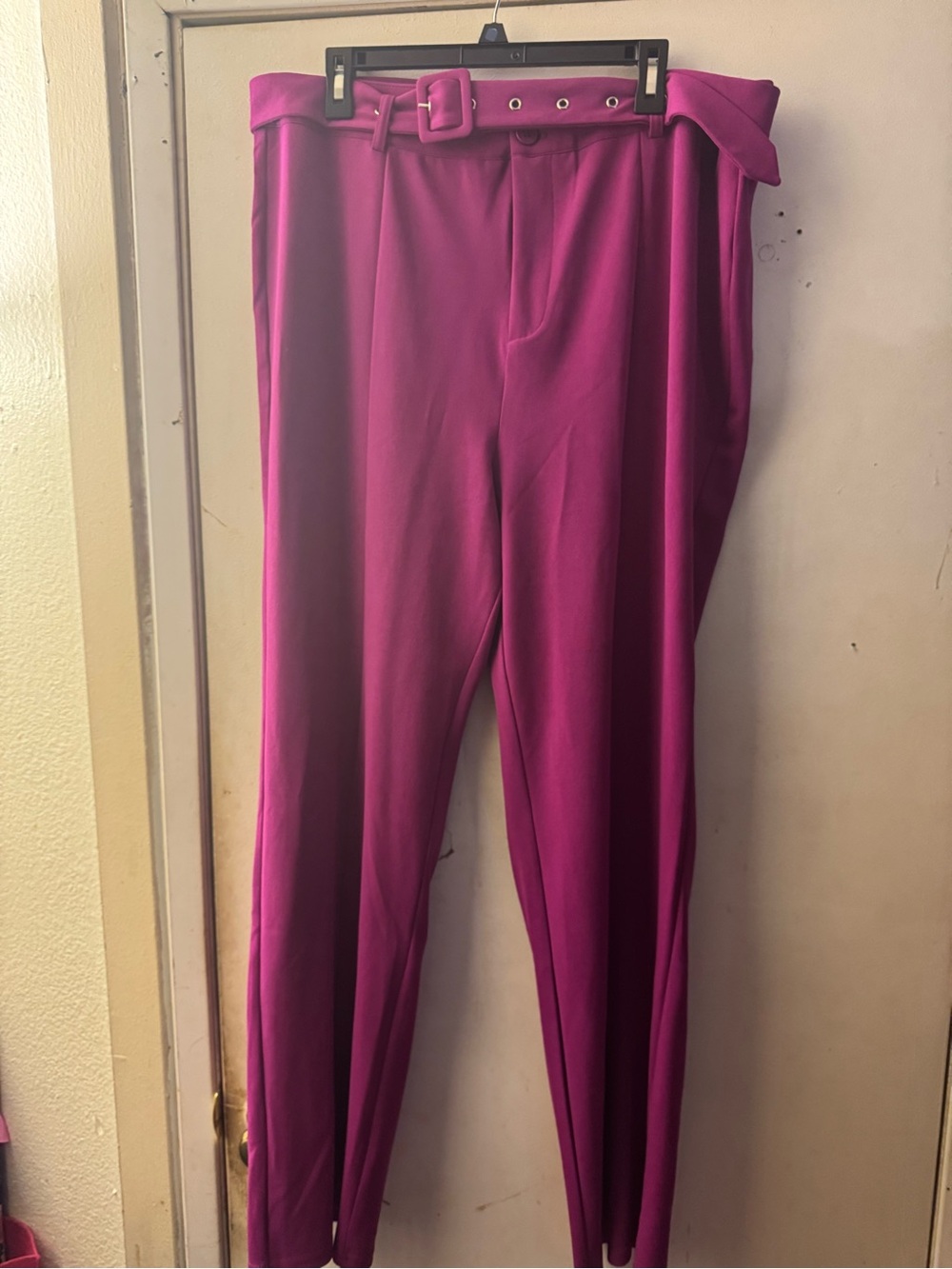 Fashion Nova Fuchsia High-Waist Belted Tapered Trousers